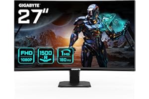 GIGABYTE TECHNOLOGY Gigabyte GS27FC 27" Monitor de Juego Curvo FHD - 1920 x 1080, 1500R, 180Hz, 1 ms, 250 CD/m², FreeSync Premium, HDR Ready, HDMI 2.0, Displayport 1.4