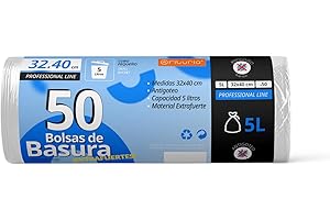 Bolsas de Basura, Bolsa Basura Resistente para Cubos Basura 5L, Antigoteo, Bolsas Ideales para Papelera de Baño, Oficina o Cocina, Apta Todo Tipo de Desechos, 32x40 cm - Ofituria (50 bolsas, 5L)