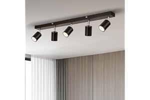 Gr4tec LED Ceiling Light 5 Way, Black Kitchen Ceiling Lights Including 5 x 6W GU10 Bulbs Natural White 4000K, Rotatable Spotlights Bar, Modern Spot Light Fitting for Living Room Bedroom Hallway