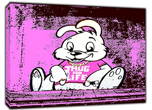 NEW THUGHS BUNNY HIP HOP PAINTING BY BANKSY PRINT ON FRAMED CANVAS WALL ART DECORATION READY TO HANG 16 x 12 inch -38mm depth
