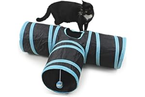 HJKIOPC Katzenspielzeug,Faltbarer Katzen Tunnel, Bunny Tunnel, 2-Wege Katzen Tunnel, Haustier Spielzeug,Kleintiere Tunnel, Katze Tunnel Geeignet für Innen und Außenbereich (Blau-T)