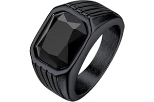 Bestyle Anello Acciaio Inossidabile Uomo, Anello Uomo Argento/Nero con Pietra Rubino/Zaffiro/Smeraldo/Onice Nero, Anello Personalizzato Ragazzo Maschio con Misura IT 14.5-32.5, Idee Regalo