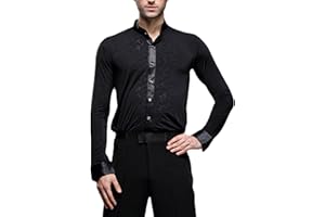 YILINFEIER Männer Professionelle Schwarz Noble Dunkel Streifen Lange Ärmel Latein Salsa Samba Chacha Moderne Tanz Shirts