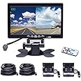 CAMECHO Reversing Camera kit 4 Split Screen 7" LCD Monitor Dual Front Rear View Camera 18 IR Night Vision Waterproof Aviation 4 Pins Connector For Trucks RV Trailer Bus 12V 24V Parking Assistance