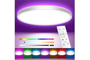 OUMIDA Plafonnier LED à intensité variable avec télécommande,24W IP44 2400LM RGB Changement de couleur RGB Plafonnier rond,3000K-6500K à intensité variable pour chambre à coucher,chambre d'enfant,Ø30CM
