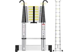 ACROHOME 5.4M Telescoping Ladder, Aluminum Lightweight Telescopic Ladders with Stabilizer and Detachable Hooks, Portable Extension Loft Ladder for RV or Outdoor Work, 330lb Capacity