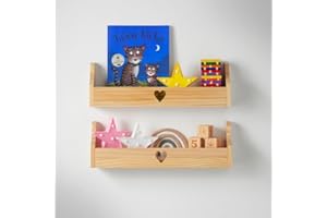 Haus Projekt Mensola a Parete per Bambini Cuore Scaffale Libreria Bambini, Mensole Cameretta, Organizer, Soluzione di Stoccaggio Multiuso a Parete, Heart Chubby Shelf (Pacchetto 2, Pino) 50x10x16cm