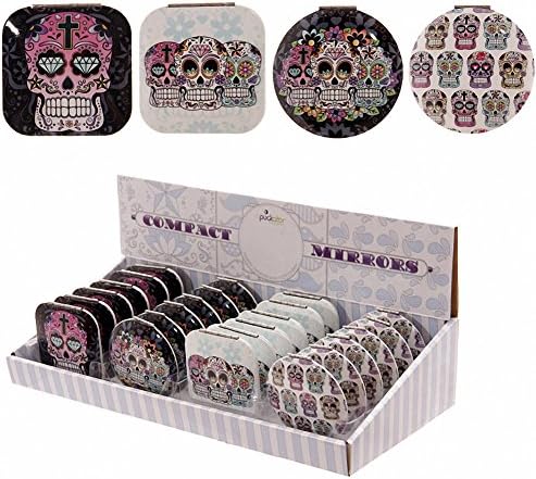 Lauren Billingham Day of the Dead Skull Compact Mirror (round with black background)