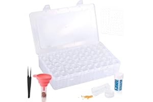 CSUNTIKULO 60 Grilles Diamond Painting Accessoires Boite de Rangement, Amovible en Plastique Broderie à Compartimen, 5D Diamant Outils de Peinture Boîtes D'assortiment avec Étiquettes pour DIY Art Craft