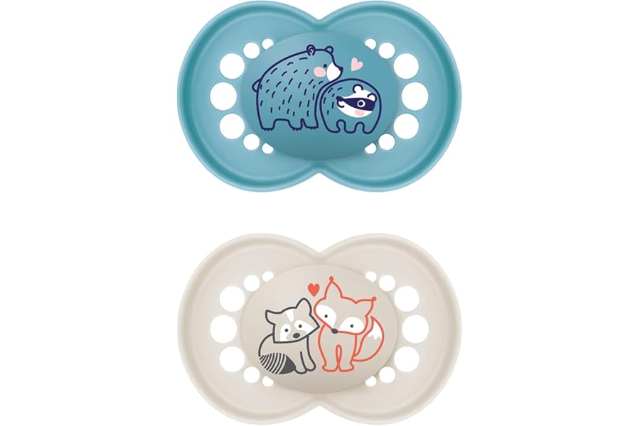 MAM Original Soothers | 6-18 Months | 2 Pack | Comes in Dummy Steriliser Case | Orthodontic Design | Sustainable Materials | Baby Accessories | Blue (Various Designs)