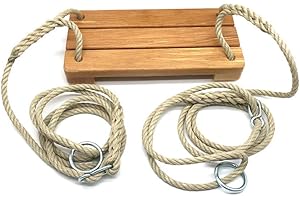 D-Work Siège Balançoire en Bois 20 x 40 cm Cordage PP à 2 Anneaux et 2 Huits de Réglage (Portique 2 à 3 mètres - Adultes)