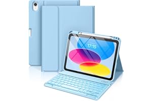 Vobafe Cover iPad A16 11 10 Generazione con Tastiera (11/10.9 Pollici, 2025/2022), Italiano QWERTY con 7 Colori Illuminato, Senza Fili Staccabile Custodia Tastiera con Portapenna, Blu Chiaro