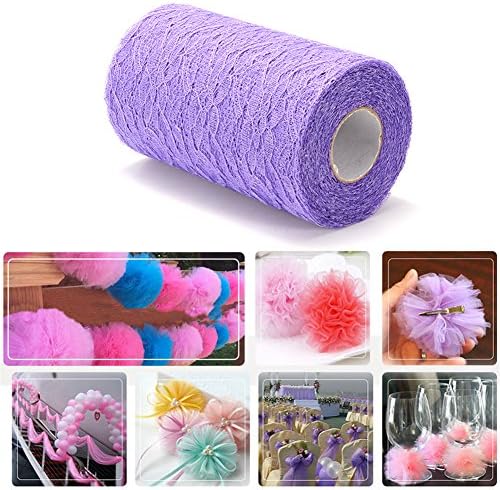 Lace Roll | 6 Inch * 25 Yard Lace Ribbon Netting Fabric Rolls for DIY Tutu Tulle Skirt, Burlap Table Runner, Chair Sash, Wedding Party Bridal Supply, Baby Shower Decoration - Purple Colour