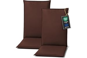 ‎PILLOWS24 Pillows24 - Hochlehner Auflagen 2er Set - 120x50cm – 8cm Dick - Premium-Material 200gsm, UV- & Wasserabweisend | Sitzauflagen Hochlehner | Gartenstuhlauflagen für Gartenmöbel | Braun