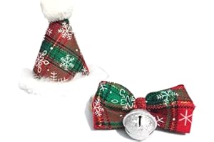 HUIKJI - Set di 4 cappellini natalizi per animali domestici, per cani di piccola taglia, con cappello a forma di cono a quadri, con papillon regolabile, per cani e gatti