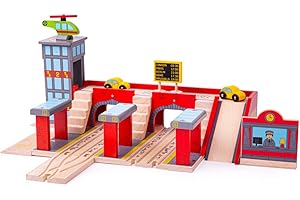 Bigjigs Rail Grand Central Wooden Train Station - Station for Wooden Train Set, Quality Bigjigs Train Accessories for Pretend Play & Role Play
