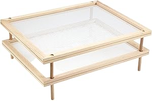 LUCKXING Placa de Secado para Pasta, champiñones, 10 x 20 cm, secador de Alimentos apilable con Red de Madera, para Pasta, Hierbas, Estante de Secado, Multiusos, 2 Pisos para Secadora de Alimentos