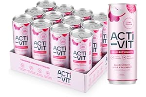 ACTIPH Activit Sparkling Flavoured Vitamin Water Blackcurrant, Apple & Raspberry & with B Vitamins B5, B6, B9, B12, Vitamin C, Vitamin D, Zinc & Magnesium Zero Sugar 12x 330ml Cans