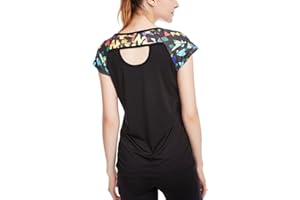 icyzone Camiseta de Fitness Deportiva de Manga Corta de Espalda Abierta para Mujer para Gimnasio