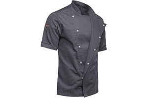 strongAnt Giacca cottone da Cuoco da Uomo con Bottoni a Pressione nascosti YKK Giacca da Panettiere Maniche Corte - Slim Style, Slimfit