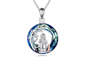 YFN Katzen-Halskette aus Sterlingsilber, Schmuck für Frauen und Mädchen, Teenager-Mädchen, Katze, Abalone/Türkis/Kristall/Malachit, Schmuckgeschenke für Katzenliebhaber