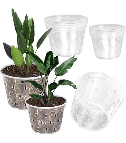 Kitypartsy Orchidee Pot, 5 Inch 6 Pack Orchidee Potten met Gaten en Schotels, Clear Plastic Orchidee Potten