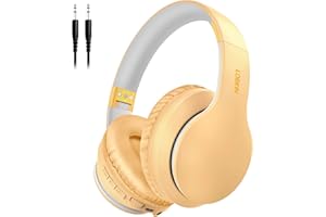 LOBKIN Auriculares Inalámbricos Bluetooth, Auriculares Inalámbricos Diadema Estéreo HiFi con Micrófono y Conector de Audio de 3,5mm,Audifonos Bluetooth 5.3 para PC/Teléfono | Amarillo Damasco