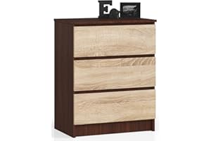 AKORD Cassettiera K60 con 3 Cassetti | Credenza Alta | Moderna Mobiletto per Soggiorno Sala da Pranzo Camera da Letto Corridoio Bagno | Armadio Cameretta | 60x77x40 cm 25 kg Wenge/Rovere Sonoma