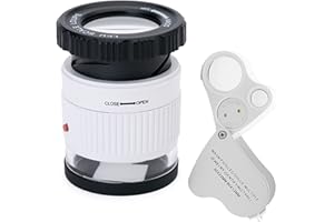 YWNYT Lupa de 2 piezas, lupa de joyería de 30x y 60x con luz LED, lupa de 30x con 3 luces UV y 3 luces LED para joyas, gemas, rocas, sellos, monedas, relojes y antigüedades