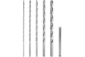 QWORK® 5 piezas brocas helicoidales extra largas, broca HSS de 200 mm, diámetro 4 mm/5 mm/6 mm/8 mm/10 mm