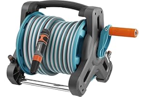 Gardena Kit dévidoir Classic 10 : jeu de tuyaux d'arrosage avec dévidoir et tuyau de 10 m, haute stabilité, adaptateur, lance multijets, poignée de transport, pour terrasses (8010-20)