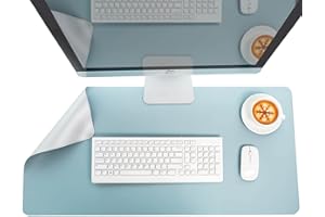 LiRiQi Alfombrilla de Escritorio, Alfombrilla de Ratón, Estera de escritorio Antideslizante e Impermeable Cuero PU, Doble cara, Ideal para Portátil,Teclado,Gaming Hogar y Oficina 60x30cm(Azul & Plata)