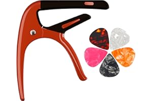 DIDA Capodastre pour guitare acoustique, guitare électrique, ukulélé et instruments à cordes, capodastre avec 5 médiators, pince de guitare (rouge)