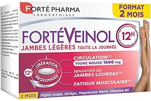 Forté Pharma - Forté Veinol 12h | Complément Alimentaire Circulation sanguine Jambes | Vigne Rouge, Ginkgo Biloba, Magnésium, Vitamine C, E, B6 - Circulation, Jambes lourdes | 60 comprimés = 2 mois