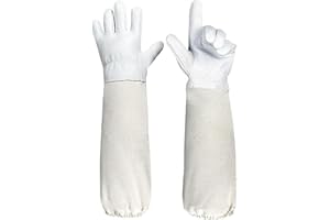 ETOFIXEE Imkerhandschuhe, Imkerhandschuhe Aus Ziegenleder, Imkerhandschuhe Für Damen Und Herren, Schutzimkerei Zubehör Ausrüstung Mit Belüfteten Segeltuch ärmeln Für Den Imker (Weiß)