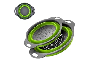 Hisdricus 2 Stück Faltbarer Sieb, Faltbarer Seiher Sieb, Klappbar Abtropfsieb, Nudelsieb, Umweltfreundlich, Geeignet für Nudeln, Obst, Gemüse, 2 Größen (23.5+29 cm) (Grün)