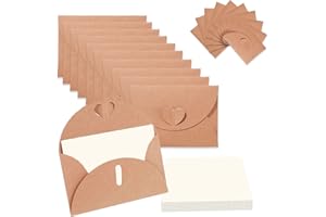 MUAHMUAH 20 Stück Mini Briefumschläge mit Karten - Vintage Mini Kraftpapier Umschläge Blanko Kärtchen Kleine Briefumschlägemit Herz Verschluss für Geschenkkarten DIY Dankeskarten Weihnachten