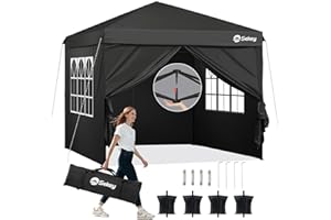 Sekey Premium Pop Up Pavillon 3x3 Wasserdicht Stabil, 3 x 3 m Pavillon mit Seitenwänden, Faltpavillon Partyzelt Faltbar für Camping Party, Höhe Verstellbar 250-270cm, (Schwarz, Mit Seitenwänden)