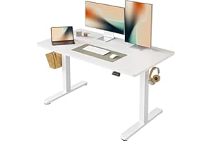 FEZIBO Height Adjustable Electric Standing Desk, 120 * 60 cm Stand up Table, Sit Stand Home Office Desk with Splice Board, White Frame/White Top