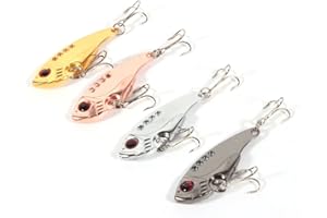 YOSOO HEALTH GEAR Leurres de pêche en métal VIB, Lame de fileur de pêche au manivelle de 55 mm avec Crochets aigus pour Eau salée d'eau Douce, 4 pièces