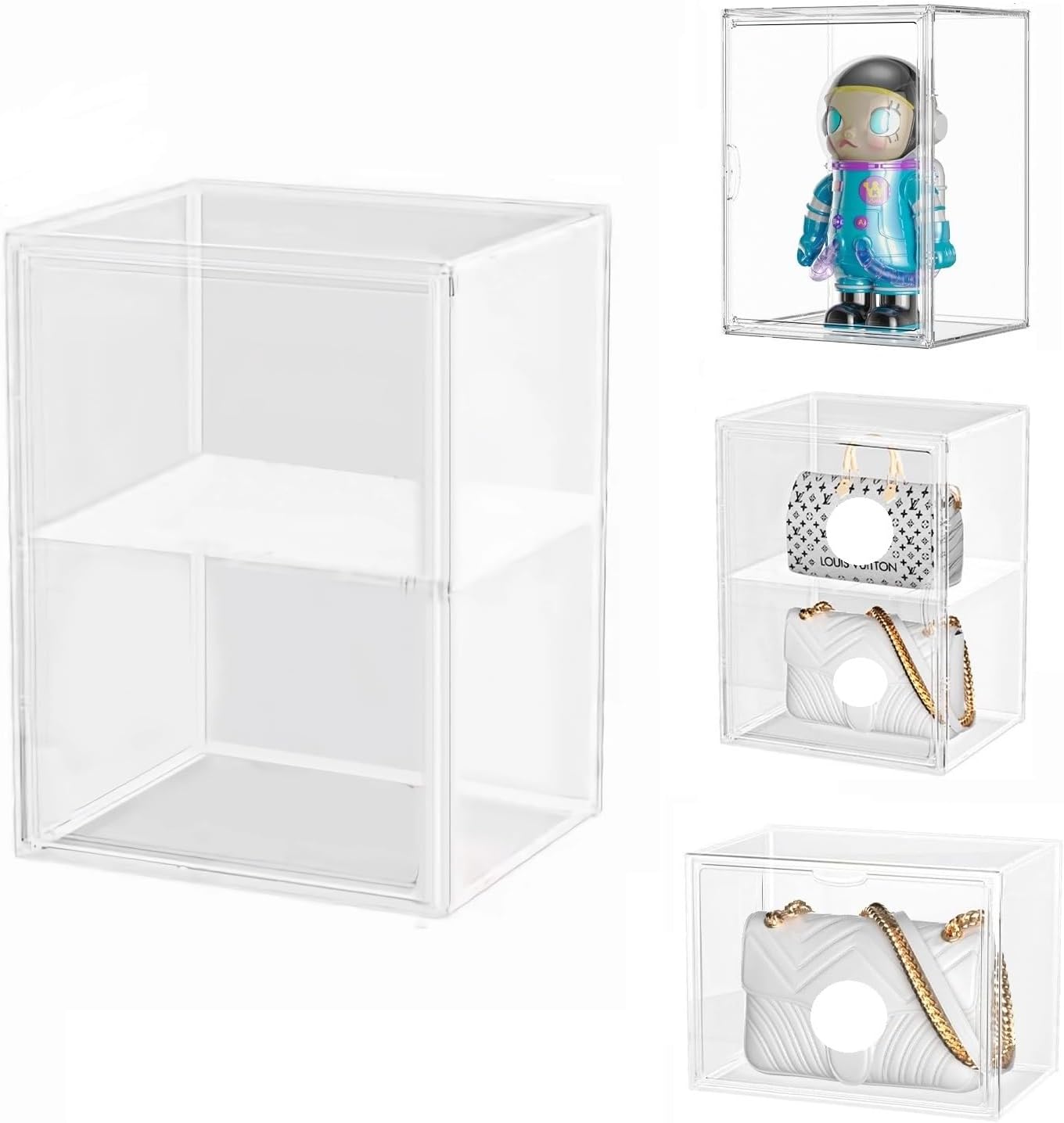 Siyecioa Vitrinas para Colecciones Vitrina Cristal Expositora Metacrilato, Caja de Exhibición de Acrílico Transparente, Vitrina de Muñecas con Puerta para Figuras Coleccionables 2 Estantes(40×30×25cm)