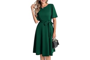Bbonlinedress Cocktailkleid Damen Kurzarm midilang festlichs Kleid mit Gürtel Abendkleider elegant für Hochzeit Partykleider
