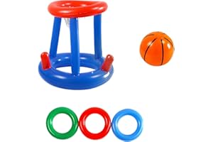RJFUJP Pool Basketball Hoop Set, Inflatable Pool Games with 1 Basketball and 3 Rings, Swimming Pool Toys for Kids and Adults, Fun Water Activities for Beach and Pool Parties