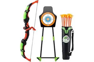 VALYPANOR Pfeil und Bogen Set für Kinder, Bogenschießen Set mit LED-Leuchten, enthält 10 Pfeile mit Saugnapf, Köcher und stehende Zielscheibe für 3-12 Jahre alte Jungen und Mädchen im Freien
