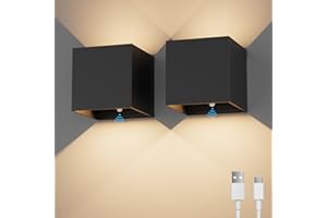 ‎K-BRIGHT K-Bright 2PCS Akku Wandleuchte mit Bewegungsmelder Innen, 5W Schwarz LED Akku Wandlampe Up Down Design Einstellbarer Abstrahlwinke für Wohnzimmer,Schlafzimmer Balkon, Flur,Treppen