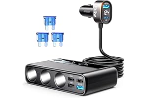JOYROOM Rozdzielacz zapalniczki, adapter do ładowarki samochodowej 154 W, 3-komorowy rozdzielacz kabla ładującego 12 V/24 V z 5 portami USB do iPhone'a 15/iPada/Dashcam/GPS/ogrzewania siedzenia