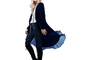 R.Vivimos Herbst Winter Damen Samt Rüschen Freizeitjacke Vintage Lang Mantel Langarm Kragenlos Schwalbenschwanz Blazer