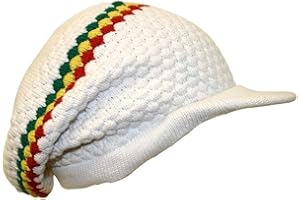YELLOWOSPREY Rasta Reggae - Gorro de punto de algodón, color blanco con pico Bob Marley, talla única