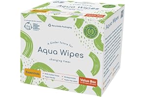 NEW Aqua Wipes Essentials Baby Wipes - Biodegradable and plastic free sensitive baby wipes with 99.6% purified water. Suitable for newborn onwards (Carton of 12 Packs of 56, Total 672 Wipes)