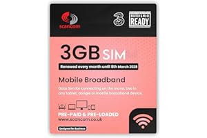 SCANCOM Three 3GB Data SIM - Uncapped 5G - Preloaded MONTHLY Until March 2028 - Plug & Play for IoT Devices - Access to Three & Vodafone - Connects to the Strongest Signal available
